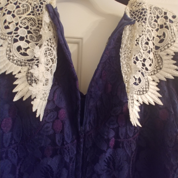 Jessica McClintock Vintage Navy Laced Collar Dress - Picture 3 of 7